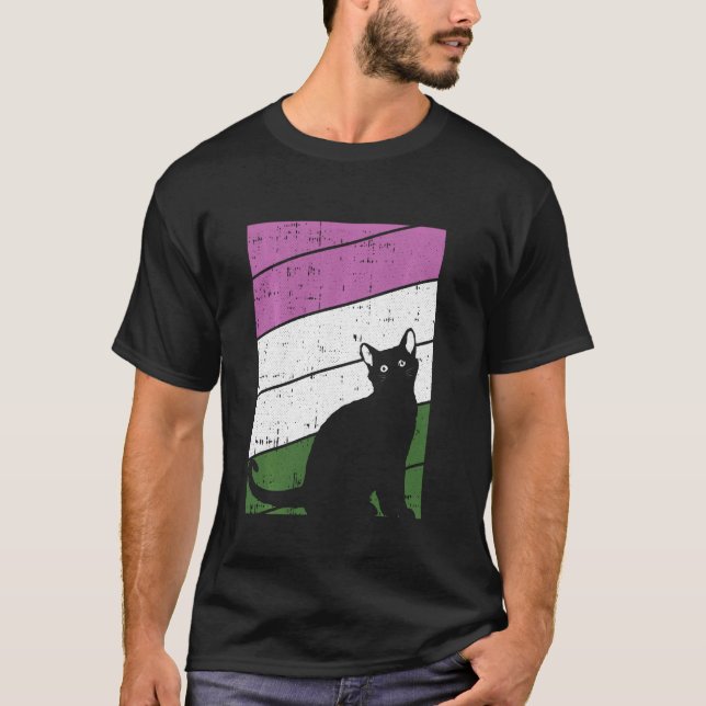 Black Cat Gender Queer Pride Kattunge LGbt Q Proud T Shirt (Framsida)