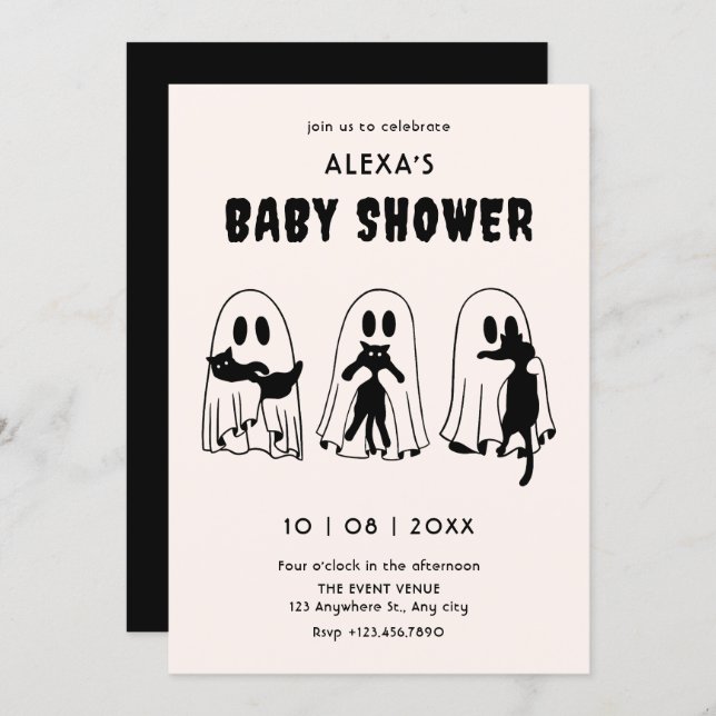 black Cat ghost funny baby shower Inbjudningar (Fram/baksida)