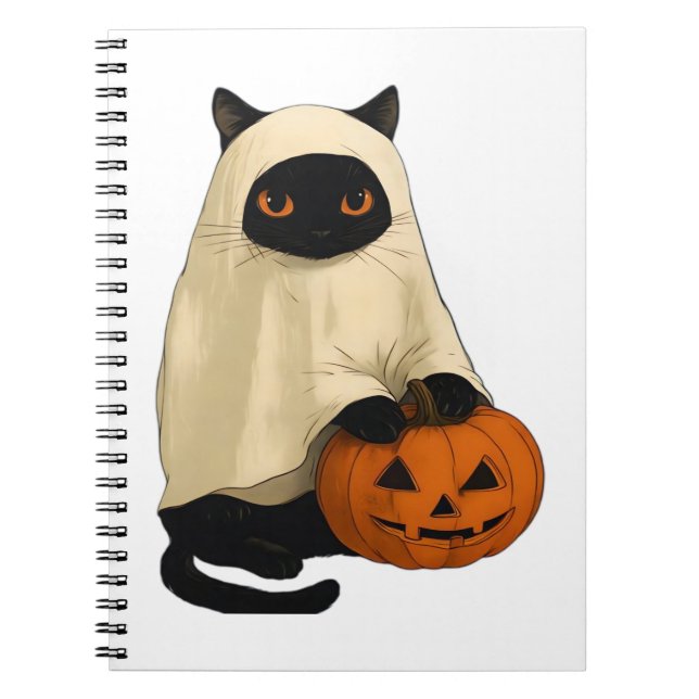 Black Cat Ghost med Pumpkin Essential T-Shirt Anteckningsbok (Framsidan)