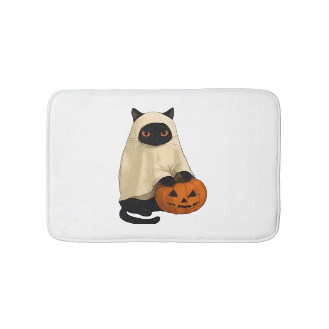 Black Cat Ghost med Pumpkin Essential T-Shirt Badrumsmatta (Framsidan)
