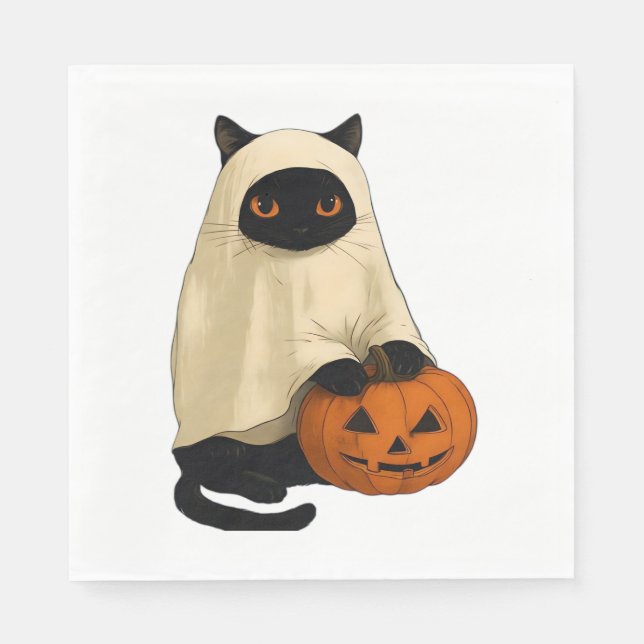 Black Cat Ghost med Pumpkin Essential T-Shirt Pappersservett (Framsidan)