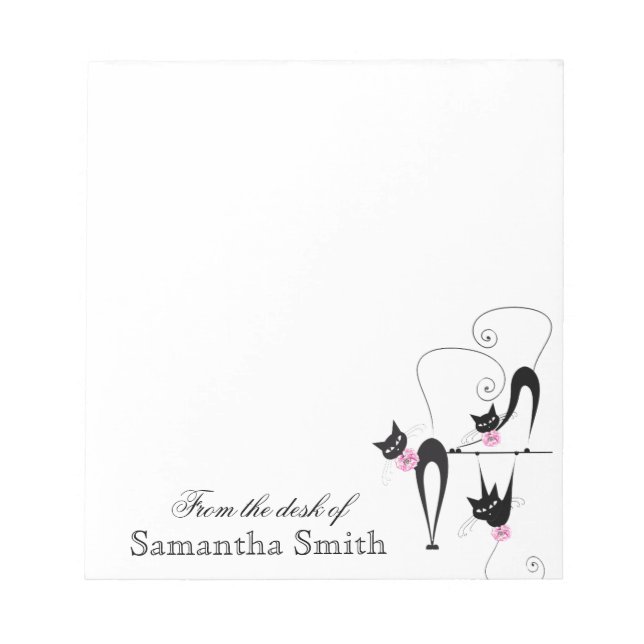 Black cat girly rosa namn PERSONALIZE Anteckningsblock (Framsida)