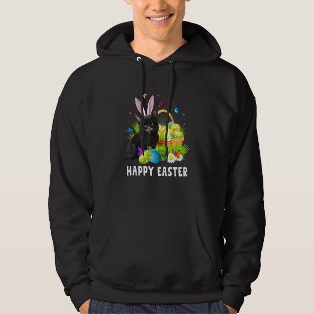 Black Cat Glad påsk Day Bunny Eggs Manar Womens Hoodie (Framsida)