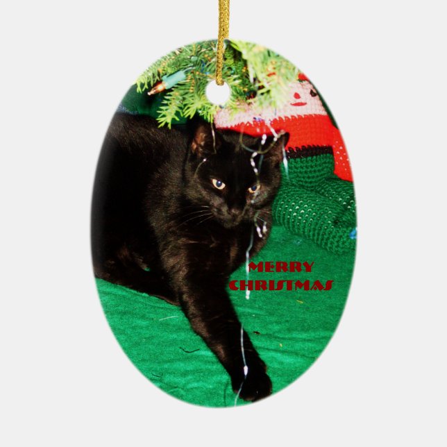 BLACK CAT, GOD JUL-dekoration Julgransprydnad Keramik (Framsidan)