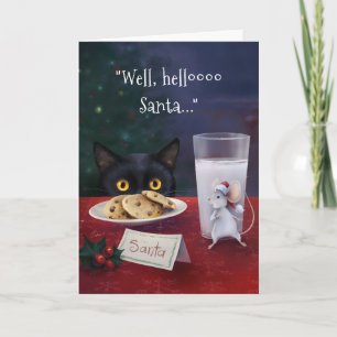 Black Cat God jul Santa Mouse Helgkort