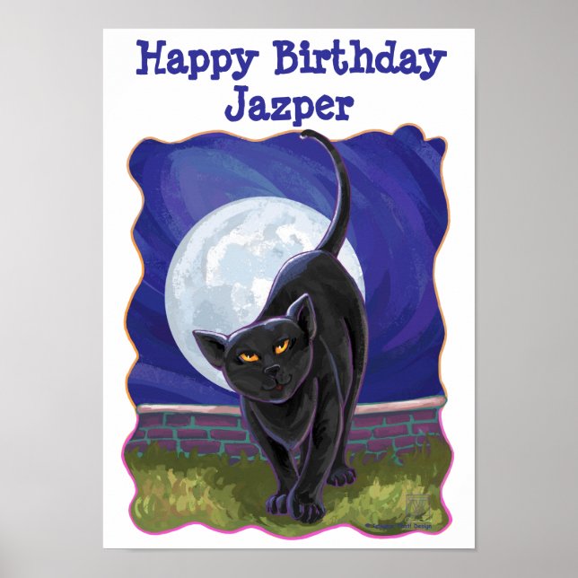 Black Cat Grattis på födelsedagen Personlig Party  Poster (Framsidan)