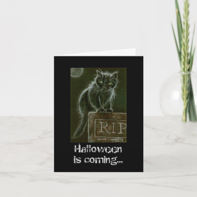 Black Cat Gravestone RIP Halloween kommer... Kort (Framsida)