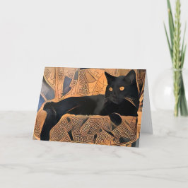 Black Cat Greeting Card, Grekiska inspired, blank Kort