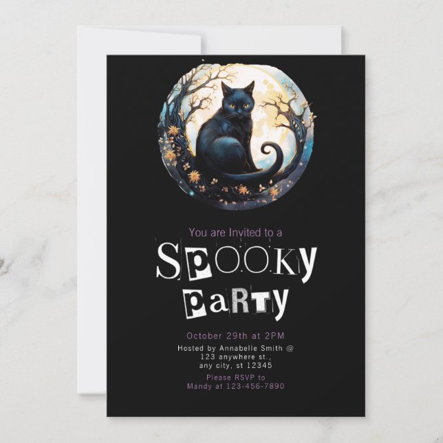 Black Cat Gren Modern minimalist Halloween Inbjudningar (Framsida)