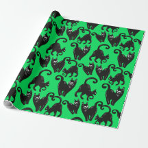 Black Cat Grönt Halloween Wrapping Papper