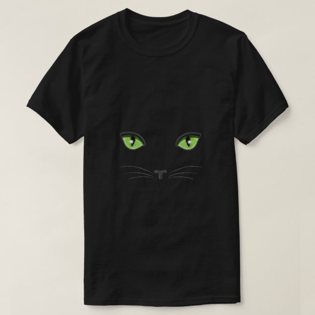 Black Cat Grönt Öga Cat Ansikte T Shirt (Design framsida)
