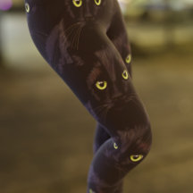 Black Cat Grönt Öga Mönster Leggings