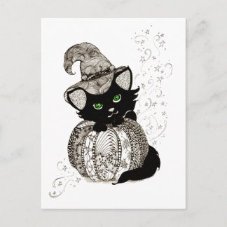 Black Cat Grönt Öga Pumpkin Vykort