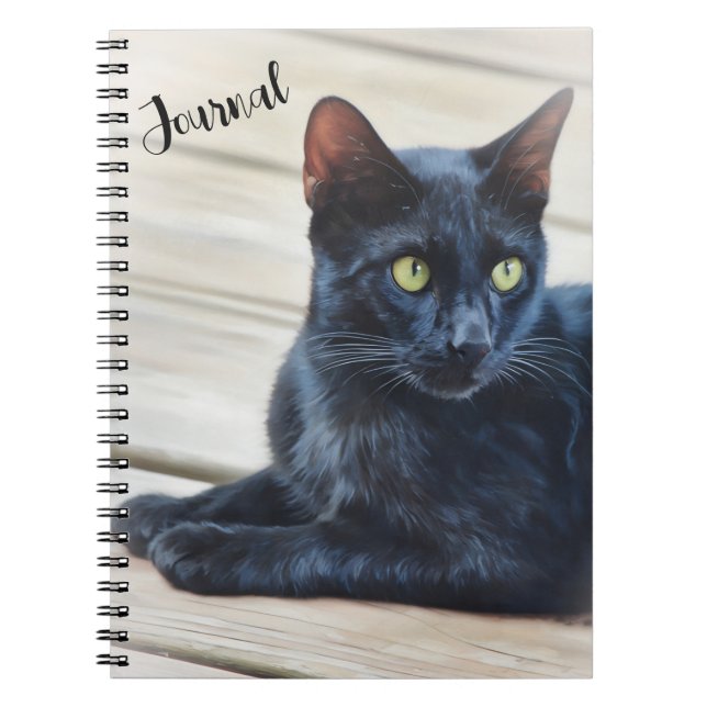 Black Cat Grönt Ögon Art Porträtt Journal Anteckningsbok (Framsidan)