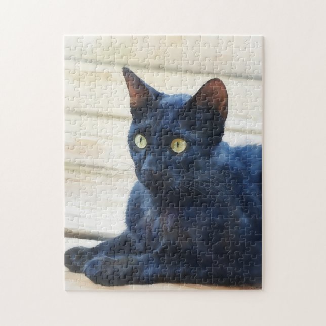 Black Cat Grönt Ögon Art Puzzle Pussel (Vertikal)