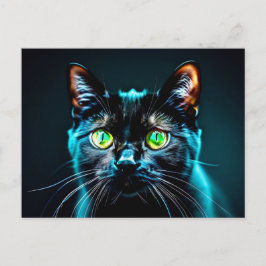 Black Cat Grönt Ögon Kattdjur Kattunge Animal Pet Vykort