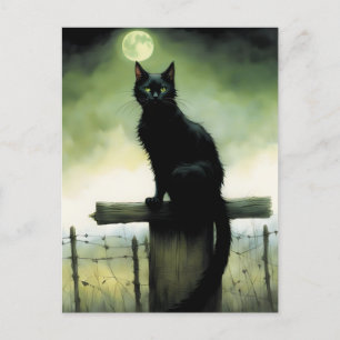 Black Cat, Grönt Ögon och Glowing Måne Vykort