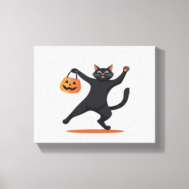 Black cat grooving vid Halloween-basen, sving Canvastryck (Framsida)