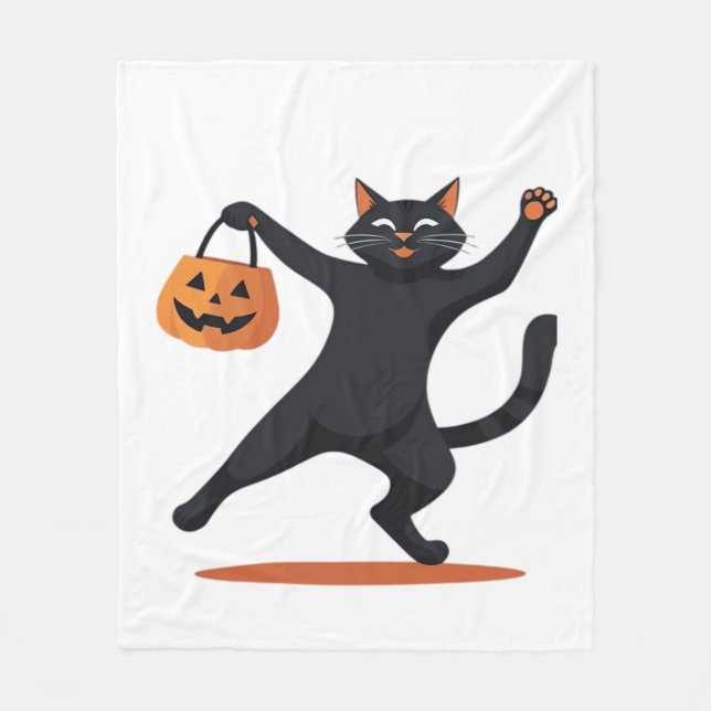 Black cat grooving vid Halloween-basen, sving Fleecefilt (Framsidan)