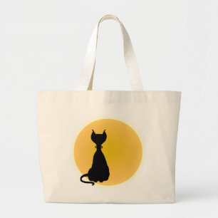 Black Cat & Gult Måne Halloween Art Jumbo Tygkasse