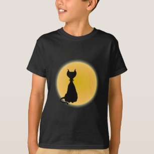 Black Cat & Gult Måne Halloween Art Tee