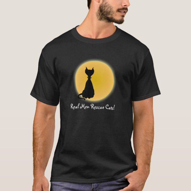 Black Cat & Gult Måne Halloween Art Tee (Framsida)