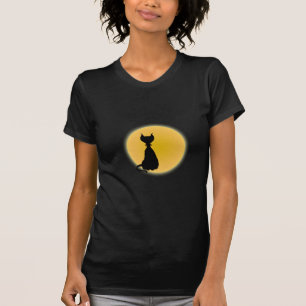 Black Cat & Gult Måne Halloween Art Tee