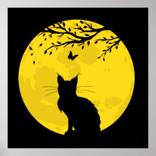 Black Cat Gult Måne Poster