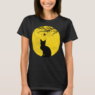 Black Cat Gult Måne T Shirt