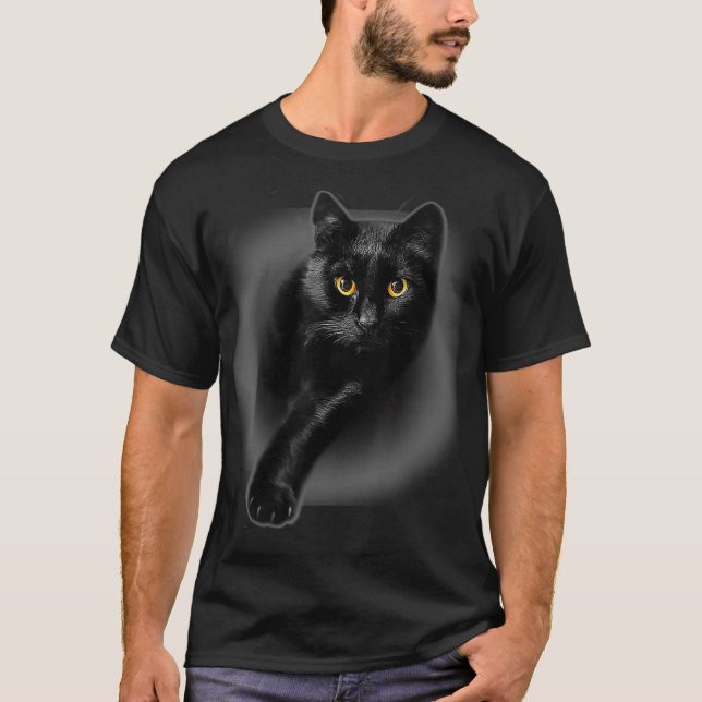 Black Cat Gult Öga    CatsGifts T Shirt (Framsida)