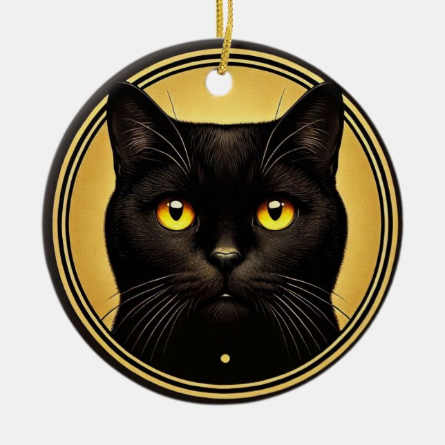 Black Cat Gult Ögon Ornament (Framsidan)