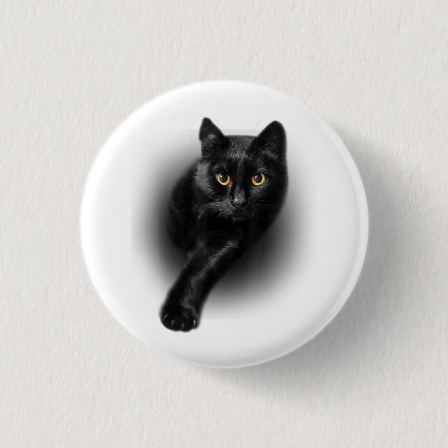 Black Cat Gult Ögon T-Shirt Cats Tee Knapp (Framsida)