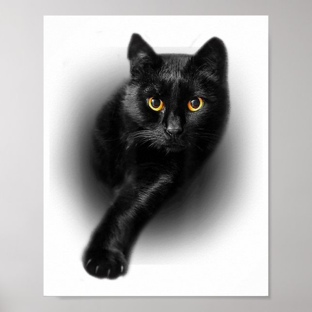 Black Cat Gult Ögon T-Shirt Cats Tee Poster (Framsidan)