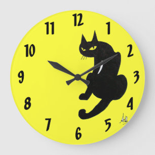 BLACK CAT-gult Stor Klocka