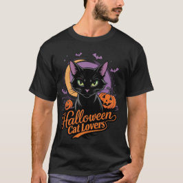Black Cat Halloween Älskare Starry Night-Inspired T Shirt