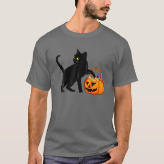 Black Cat Halloween Candy Pumpkin Bag Sweet Lollip T Shirt