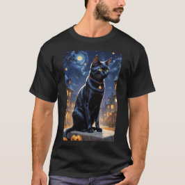 Black Cat Halloween Cat Lovers Night Cat Van Gogh T Shirt