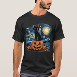 Black Cat Halloween Cat Lovers Starry Night Cat T Shirt