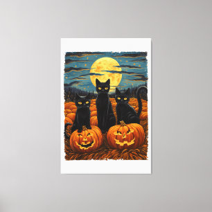 Black Cat Halloween Cat Lovers Starry Night Cat Va Canvastryck