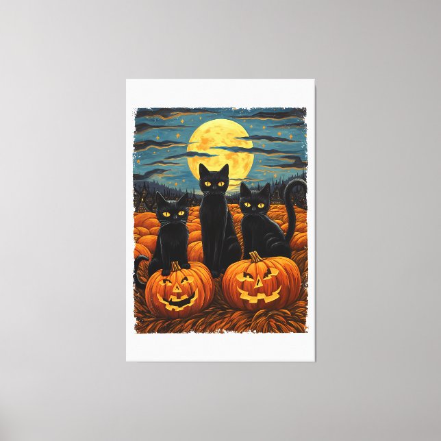 Black Cat Halloween Cat Lovers Starry Night Cat Va Canvastryck (Framsida)