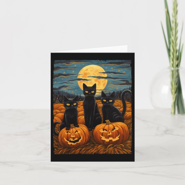 Black Cat Halloween Cat Lovers Starry Night Cat Va Kort (Framsida)