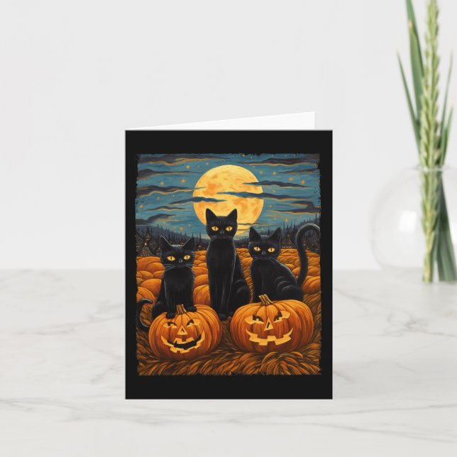 Black Cat Halloween Cat Lovers Starry Night Cat Va Kort (Framsida)