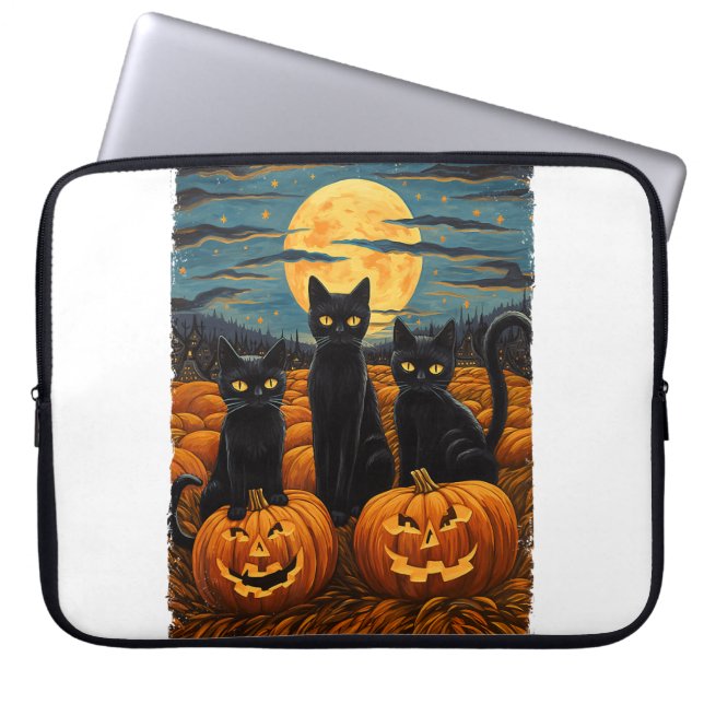 Black Cat Halloween Cat Lovers Starry Night Cat Va Laptop Fodral (Framsidan)
