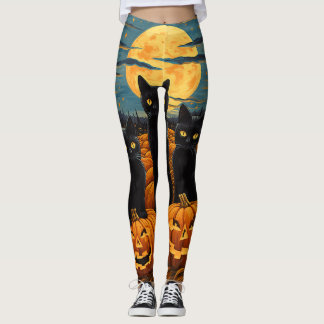 Black Cat Halloween Cat Lovers Starry Night Cat Va Leggings