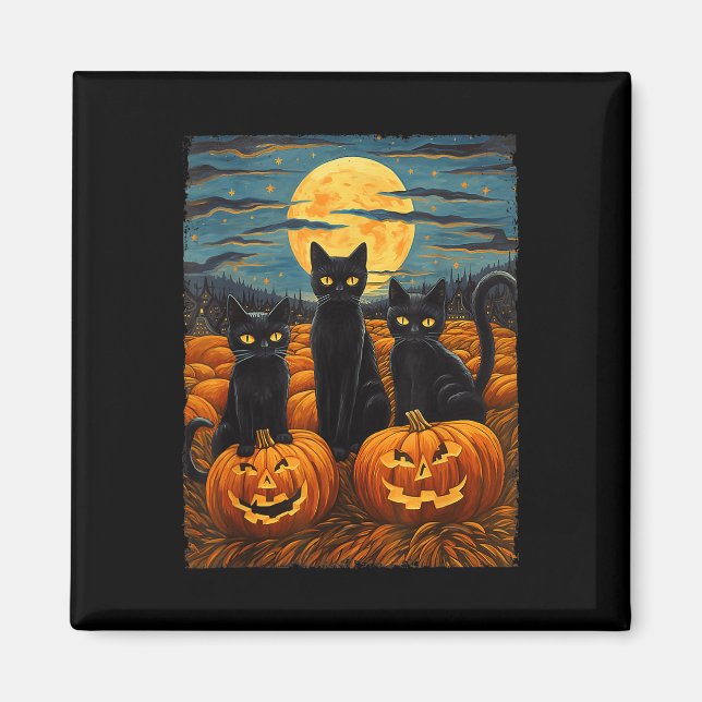 Black Cat Halloween Cat Lovers Starry Night Cat Va Magnet (Framsidan)