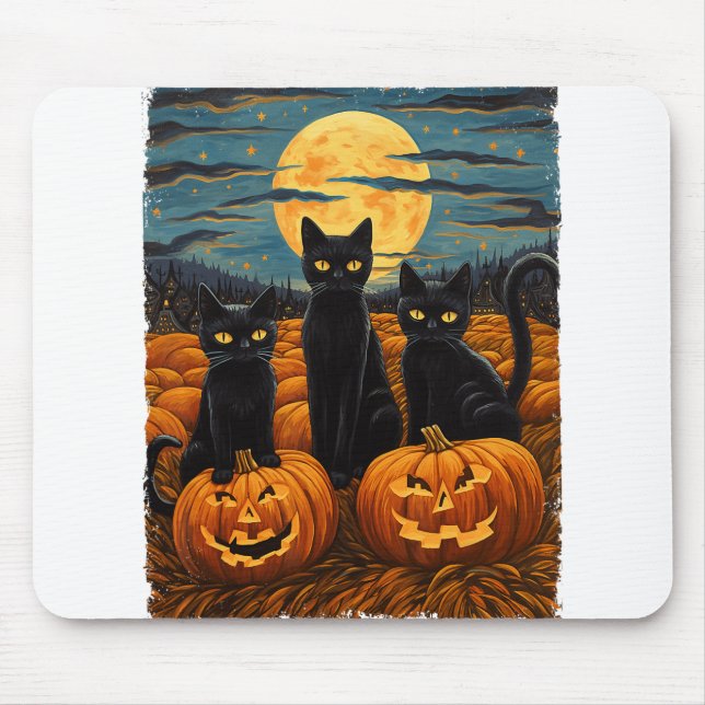 Black Cat Halloween Cat Lovers Starry Night Cat Va Musmatta (Framsidan)