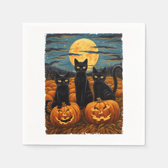 Black Cat Halloween Cat Lovers Starry Night Cat Va Pappersservett (Framsidan)