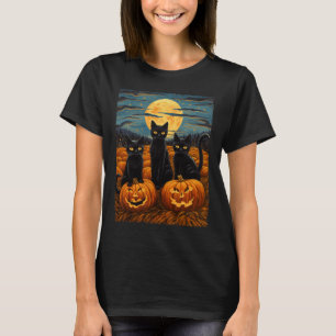 Black Cat Halloween Cat Lovers Starry Night Cat Va T Shirt