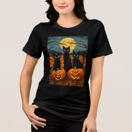 Black Cat Halloween Cat Lovers Starry Night Cat Va T Shirt