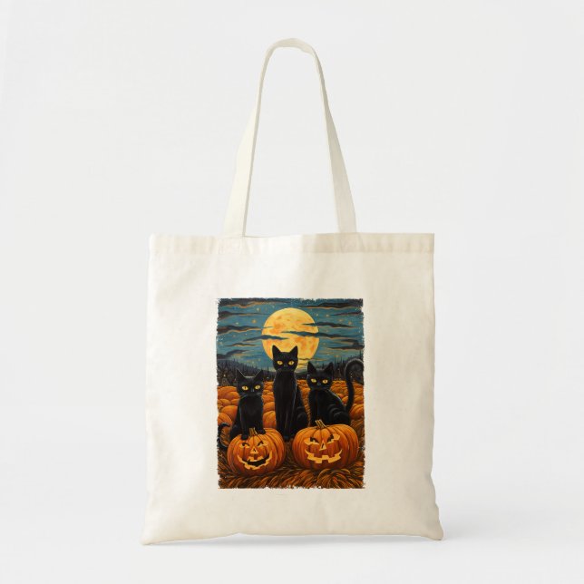 Black Cat Halloween Cat Lovers Starry Night Cat Va Tygkasse (Framsidan)